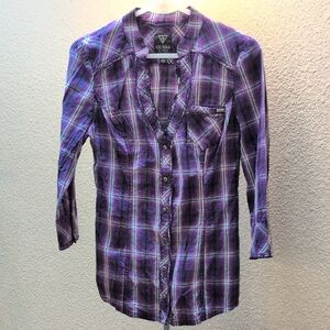 Guess Purple Plaid Shirt